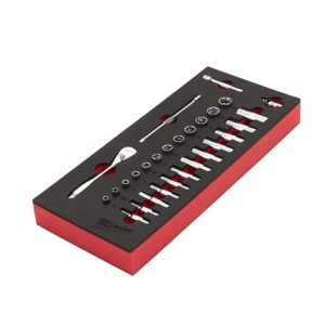 Milwaukee – espuma com 28 peças de chaves de caixa com roquete 1/4″ – 4932479824